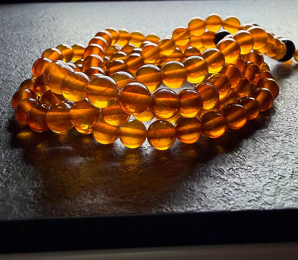 Alter baltischer Bernstein Halskette Japa Mala 108 Perlen 8,5 mm - Bernstein - Succinite / fossilized pine tree resin #4.3