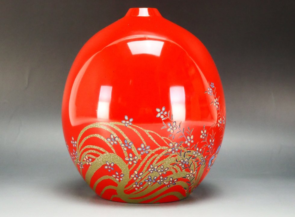 Βάζο - Βερνίκι - Πολύ καλό μοντέρνο βάζο με σχέδιο λουλουδιών, υπογεγραμμένο - συμπεριλαμβανομένου - Ιαπωνία #4.3