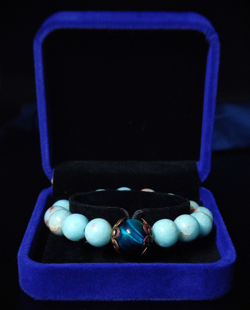 独家款美丽的蓝晶石与加勒比方解石手链,礼盒包装,免运费 - 手镯 #1.0