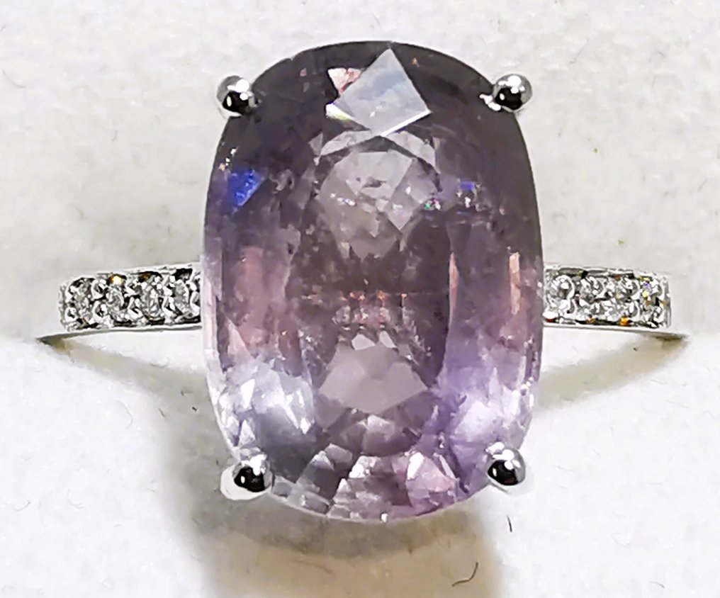 Zonder minimumprijs - Ring - 18 karaat Witgoud, Zonder reservering Zafiro 5,45ct NO HEAT LOTUS 3,68gr 18k -  5.45ct. tw. Saffier - Diamant - GEEN WARMTE #2.1