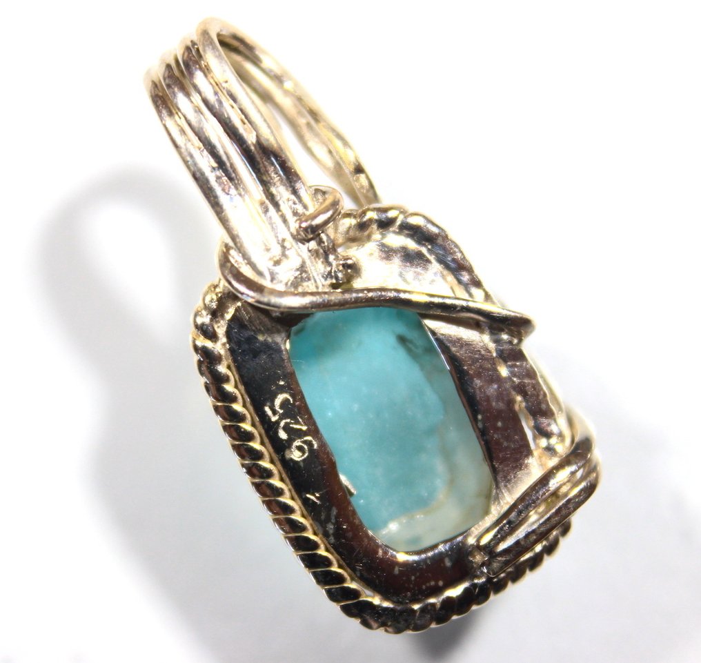 No Reserve Price - Ct. 20.30 Pendente in Argento con Apatite Neon Naturale - Catenina 925 AG - Altezza: 24 mm - Larghezza: 12 mm- 4.06 g #2.1