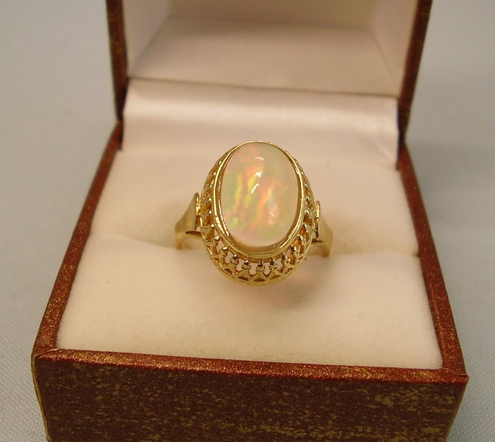 Zonder Minimumprijs - Ring Zilver, Verguld - 3.20ct. tw. Opaal - Goudsmedenwerk rond 1900 #1.0