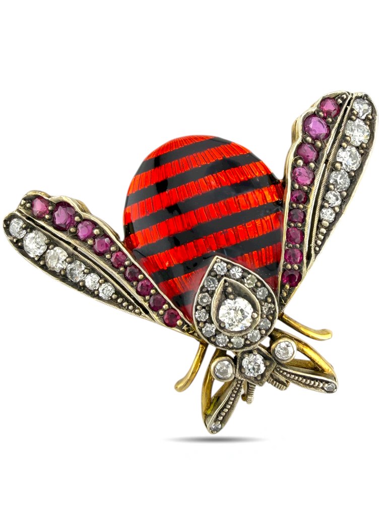 胸针 - 14K包金 黄金, 古董俄国56K金、珐琅、钻石和红宝石胸针,约1900年 - 2.50ct. tw. 钻石 (天然) - 红宝石 #2.1