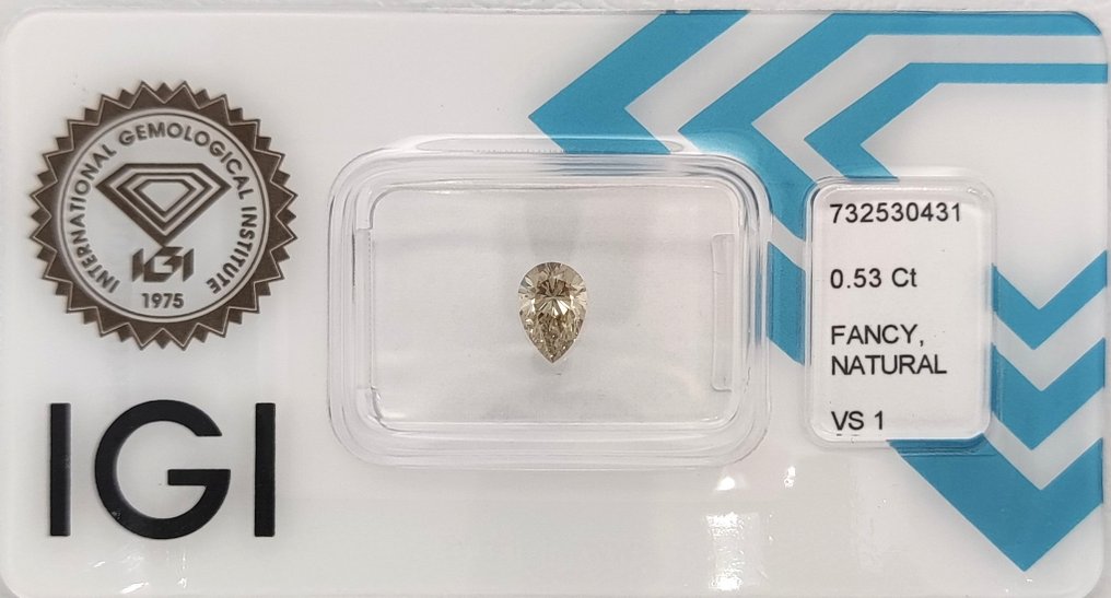 No reserve price - 1 pcs Diamond  (Natural coloured)  - 0.53 ct - Pear - Fancy Greenish, Brownish Yellow - VS1 - International Gemological Institute (IGI) #1.0