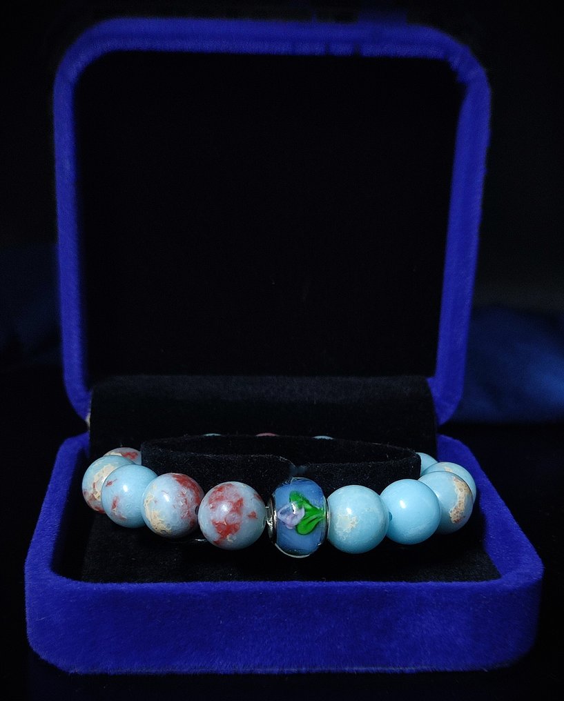 Αποκλειστικό μοντέλο όμορφης Καραϊβικής ασβεστίτη με βραχιόλι με λουλούδι Murano σε δώρο κουτί, - Βραχιόλι #1.0