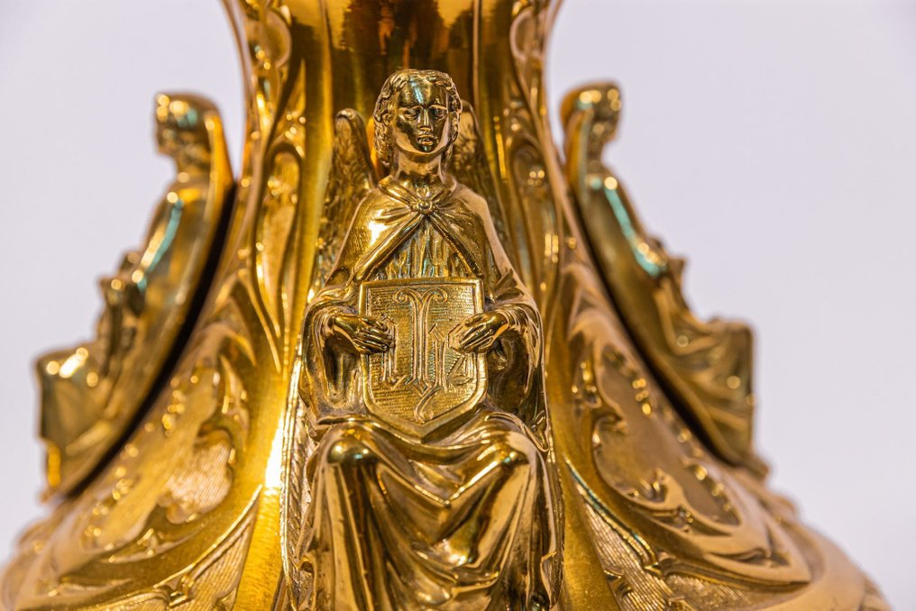 Candelabro di Pasqua in stile neogotico, angeli, bronzo. - Bronzo - 1850-1900 #4.3