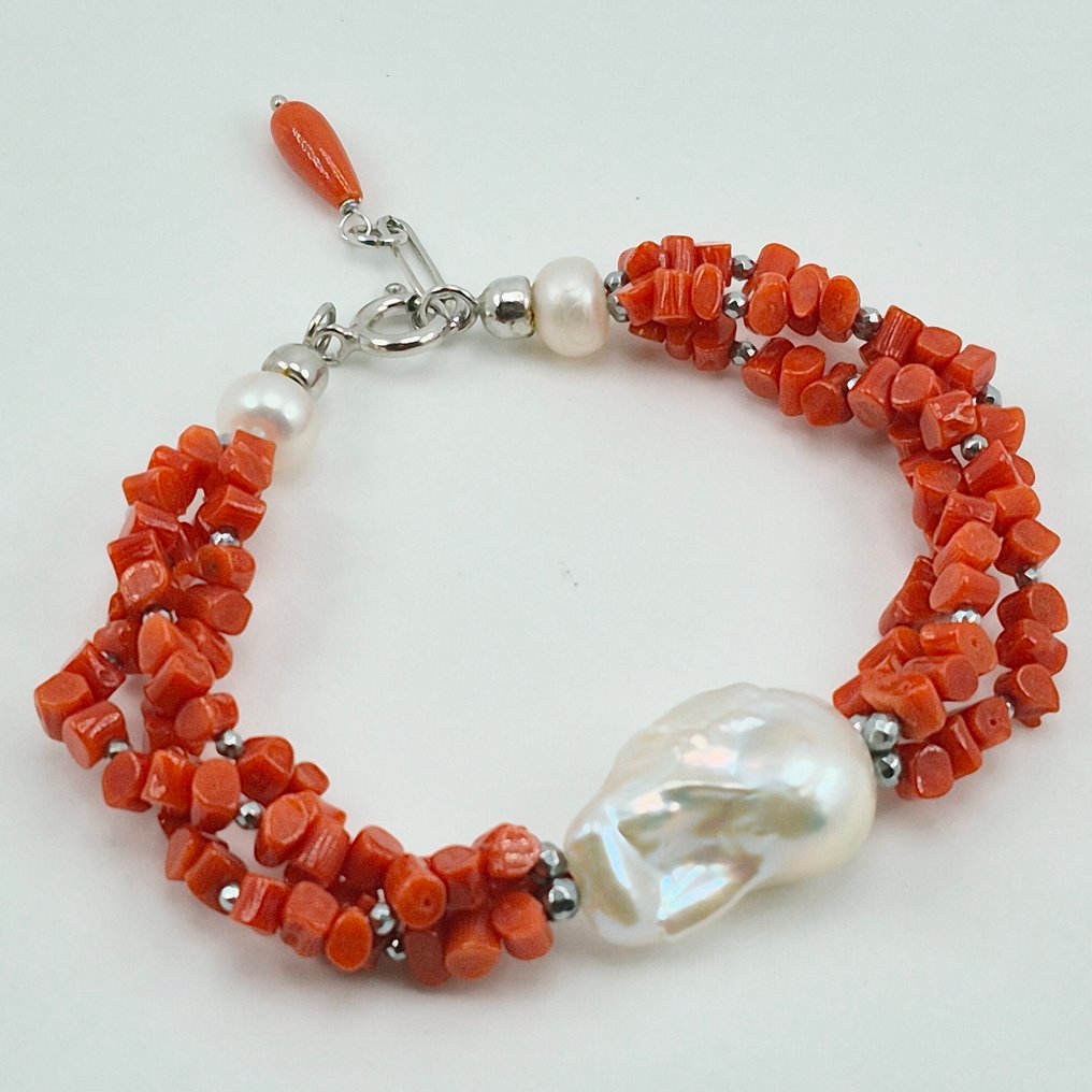Κοράλλι αίματος - Ασημί - Βραχιόλι - CORALLO MEDITERRANEO #4.3