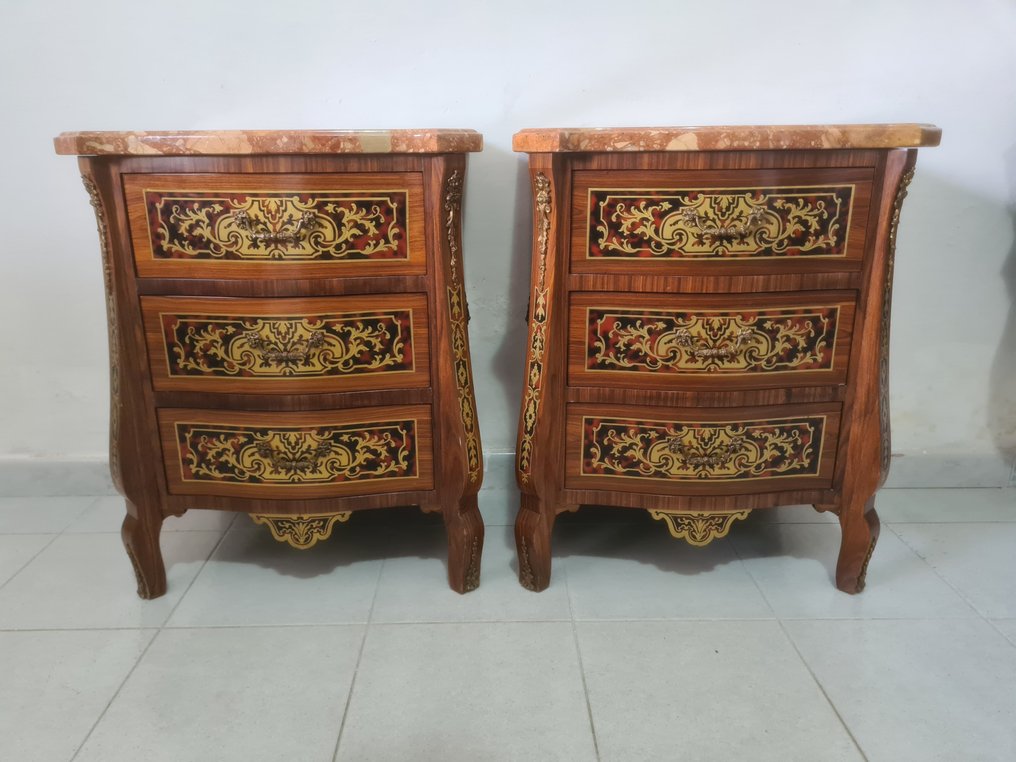 Nightstand (2) - Wood, Marble, Bronze #1.0