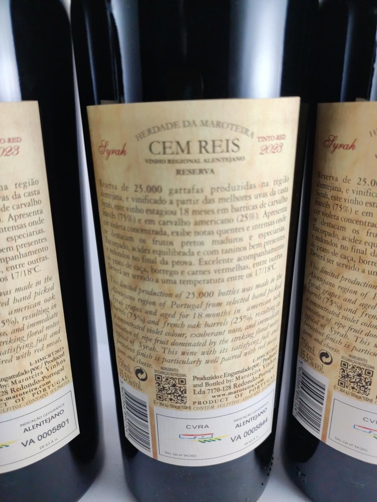 2023 Herdade da Maroteira, Cem Reis Tinto Syrah - Αλεντέχο Reserva - 6 Bottles (0.75L) #3.2