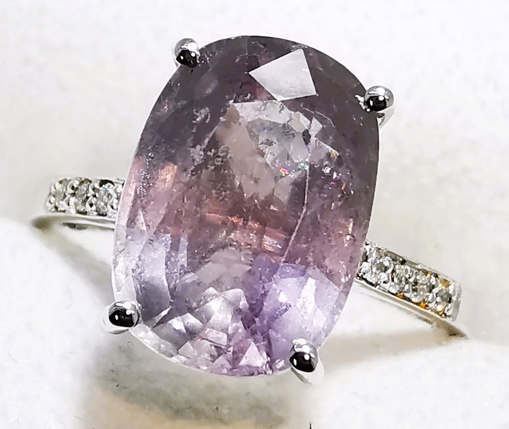 Zonder minimumprijs - Ring - 18 karaat Witgoud, Zonder reservering Zafiro 5,45ct NO HEAT LOTUS 3,68gr 18k -  5.45ct. tw. Saffier - Diamant - GEEN WARMTE #4.3