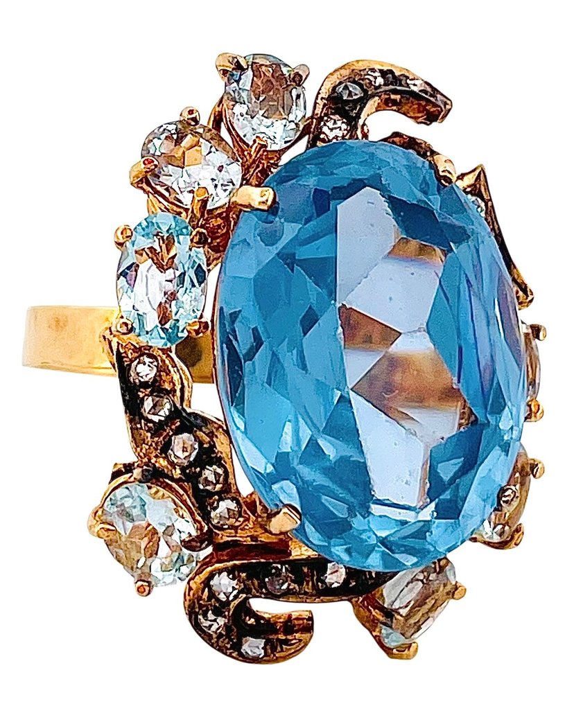 沒有保留價 - 戒指 - 9 節 黃金, 銀 海藍寶石 - 海藍寶石 #4.3