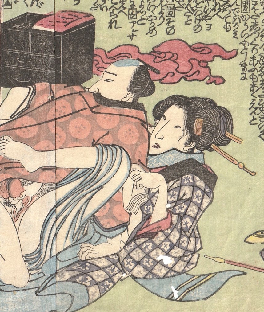 Utagawa Kunisada,Original page attached,"Shiki no En 四季乃艶"-Original Edo Shunga Erotic Book - Utagawa Kunisada (1785-1865) - 日本 - Edo Period (1600-1868) (没有保留价) #2.1