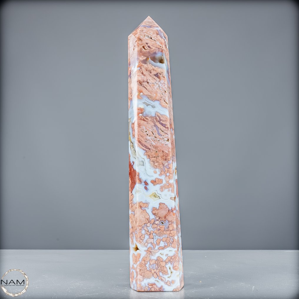 Candy-Achat obelisk – jordens konstverk i mjuka pastelltoner Obelisk- 948.56 g #3.2