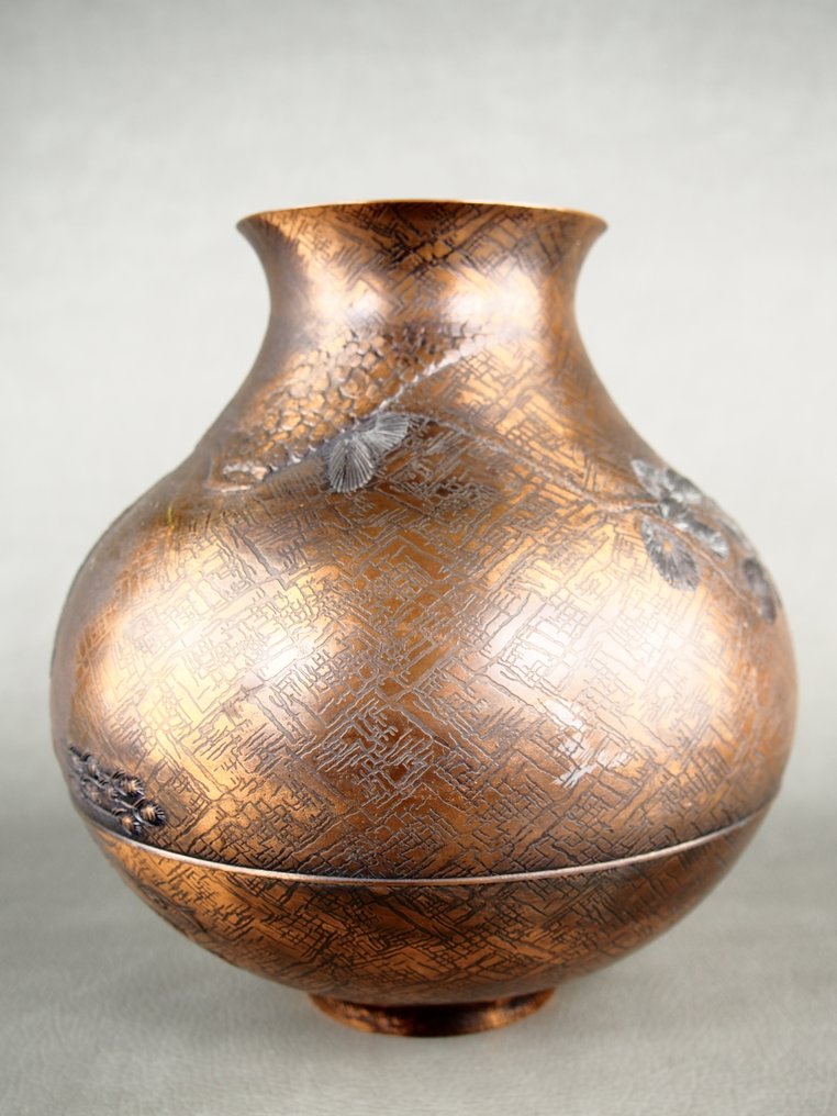 Sanpo 的带针花瓶与凤凰图案 - 青銅色 - 日本 - 昭和年代(1926-1989) #4.3