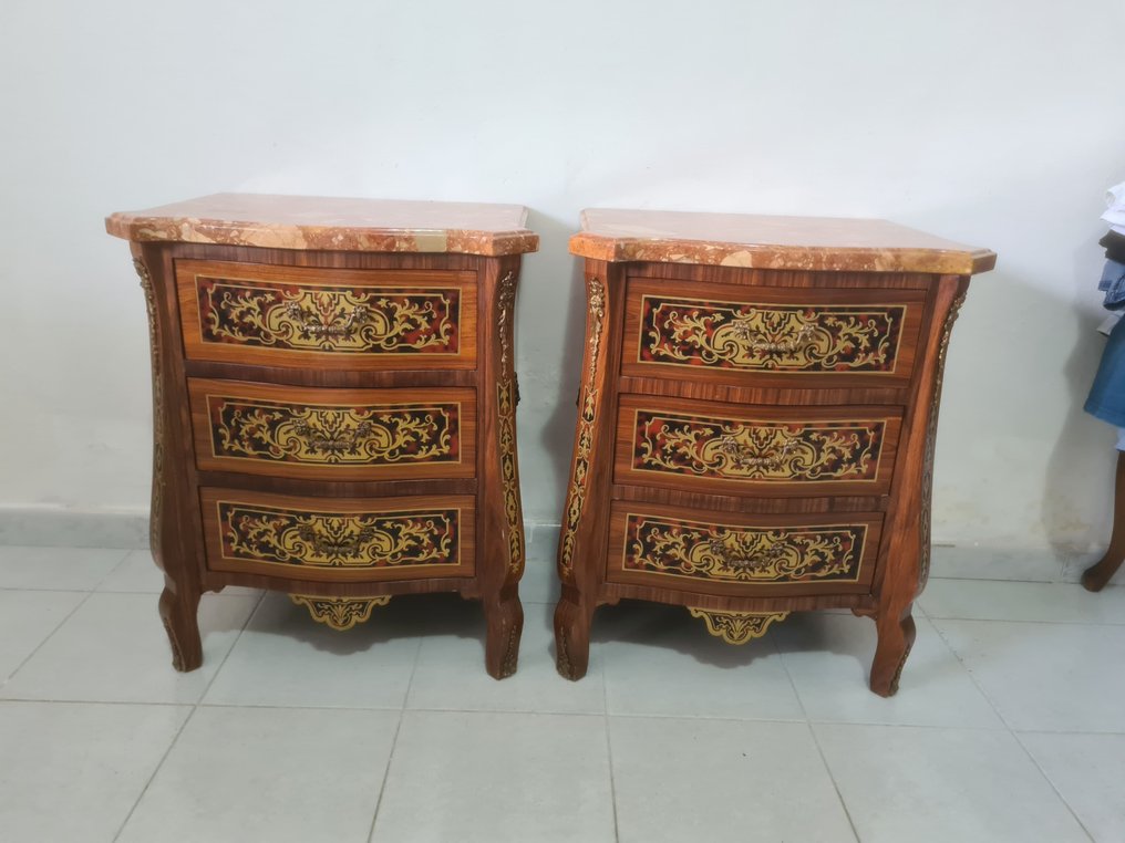 Nightstand (2) - Wood, Marble, Bronze #1.0