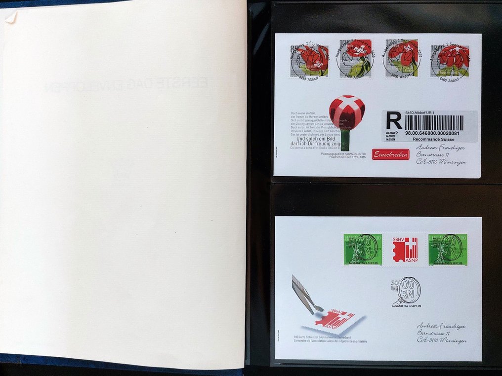 瑞士  - 瑞士，FDC系列及信件，装在2本Importa相册中，配有黑色插页，大约180件。 #2.1