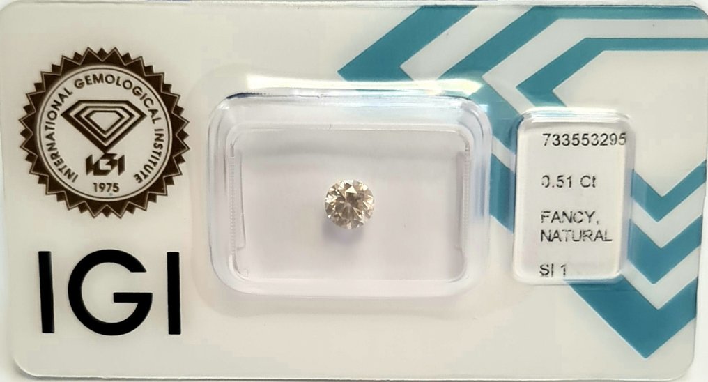 Ei pohjahintaa - 1 pcs Timantti  (Luonnonvärinen)  - 0.51 ct - Pyöreä - Fancy light Rusehtava, Vihertävä Keltainen - SI1 - Kansainvälinen gemologinen instituutti (IGI) #3.2