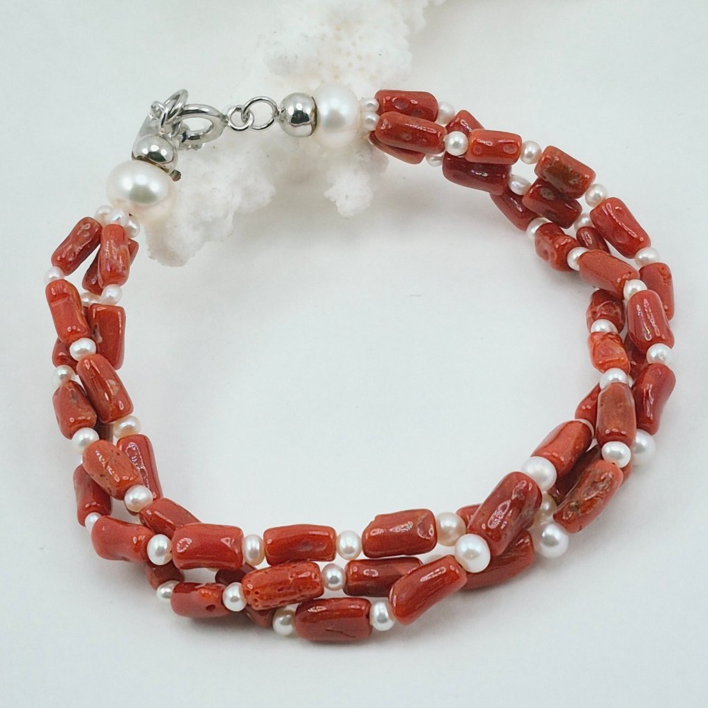 紅珊瑚 - 銀 - 手鈪 - CORALLO MEDITERRANEO #1.0