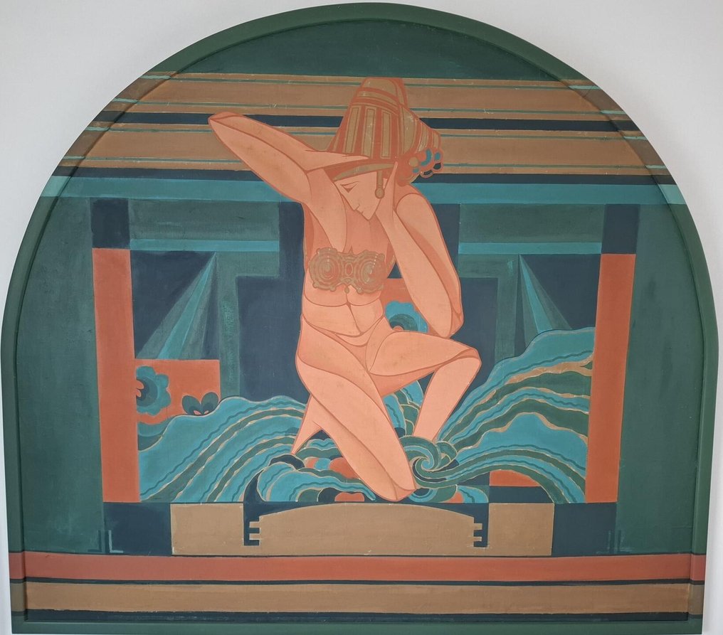 In de stijl van Juffermans / Gidding - Compositie met dame - Art Deco / Kubistisch schilderij #1.0