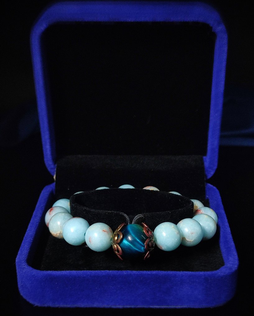 独家款美丽的蓝晶石与加勒比方解石手链,礼盒包装,免运费 - 手镯 #4.3