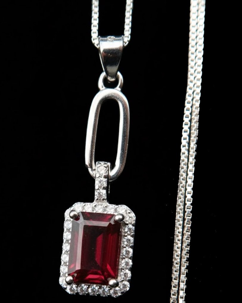 石榴石 - 银, 石榴石 - 信仰项链 - 石榴石吊坠及其925银链 - 强大的能量 - 项链 #1.0