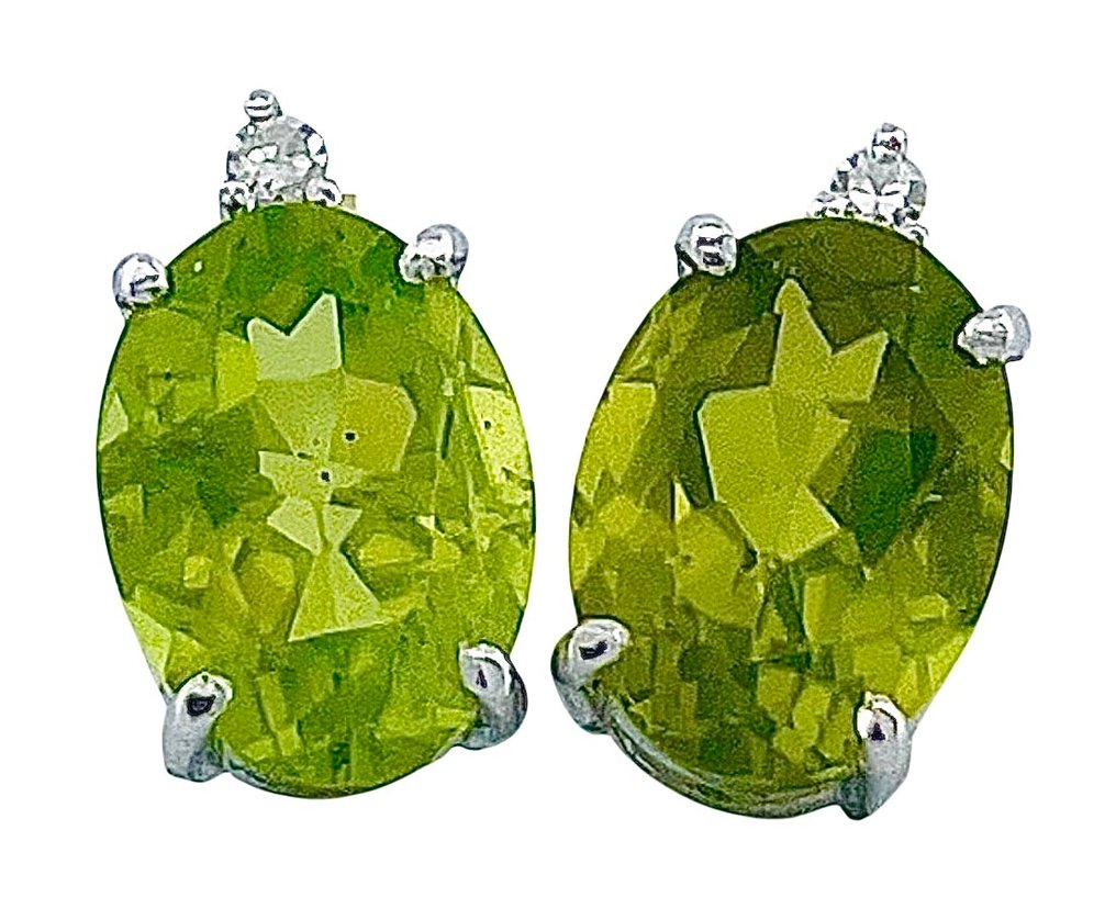 Sans prix de réserve - Boucles d'oreilles - 18 carats Or blanc Péridot - Diamant #1.0