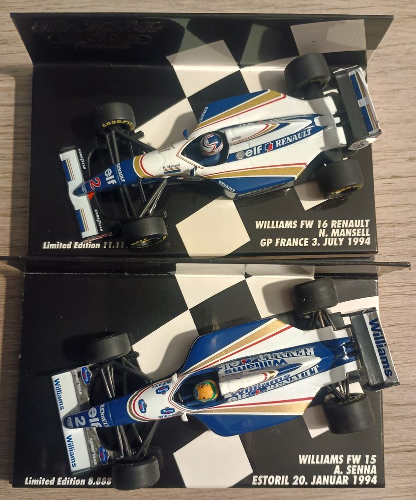Minichamps 1:43 - Modell racerbil (2) - Williams FW 15-16 Renault Senna - Mansell - Formel 1 #1.0