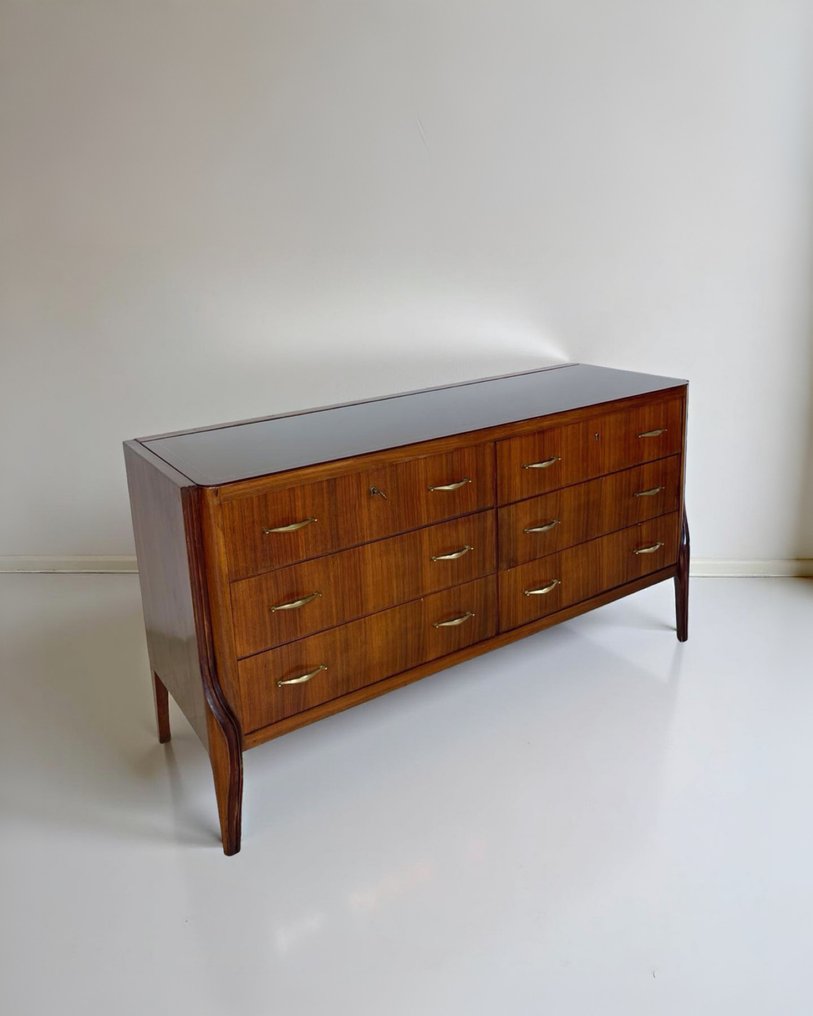 抽屜櫃 - 木, 玻璃, 黃銅, 桃花心木 - 一款复古的中世纪现代意大利抽屉柜 #1.0