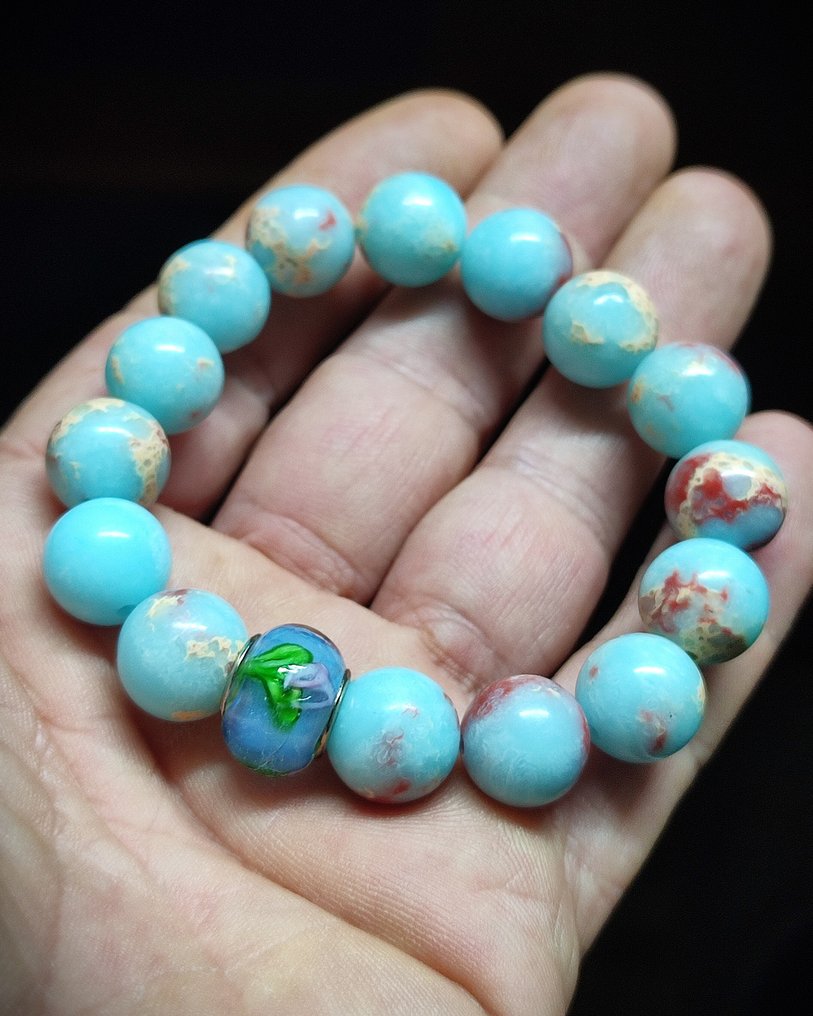 Αποκλειστικό μοντέλο όμορφης Καραϊβικής ασβεστίτη με βραχιόλι με λουλούδι Murano σε δώρο κουτί, - Βραχιόλι #2.1