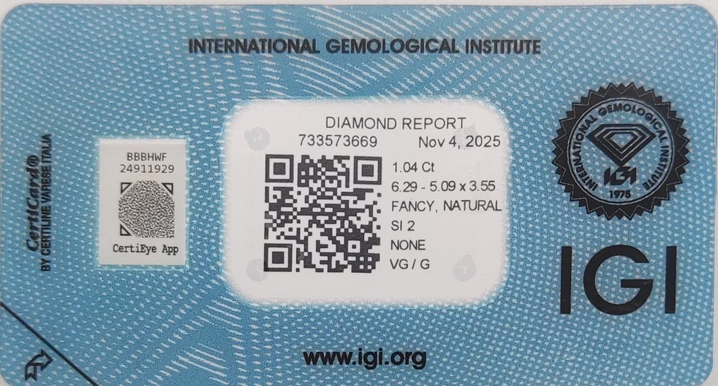 No reserve price - 1 pcs Diamond  (Natural coloured)  - 1.04 ct - Radiant - Fancy deep Brown Orange - SI2 - International Gemological Institute (IGI) #2.1