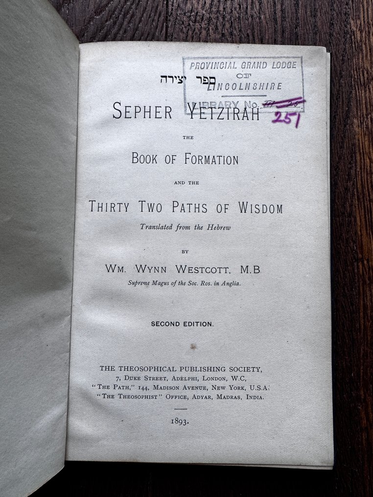 Freemasonry 2nd Edition - 1893 Rare The Book of Formation / Seeger Yetzirah - 1893 #1.0