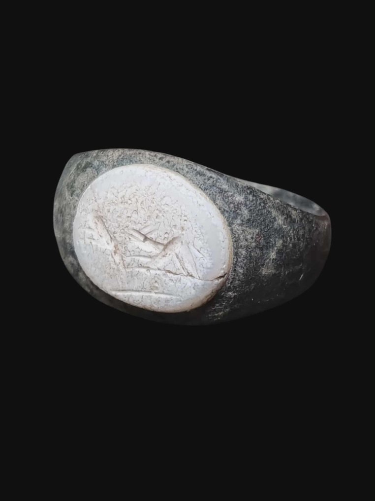 Αρχαία Ρωμαϊκή Μπρούντζος, Εντυπωσιακή λευκή σφραγίδα intaglio. Δαχτυλίδι #1.0