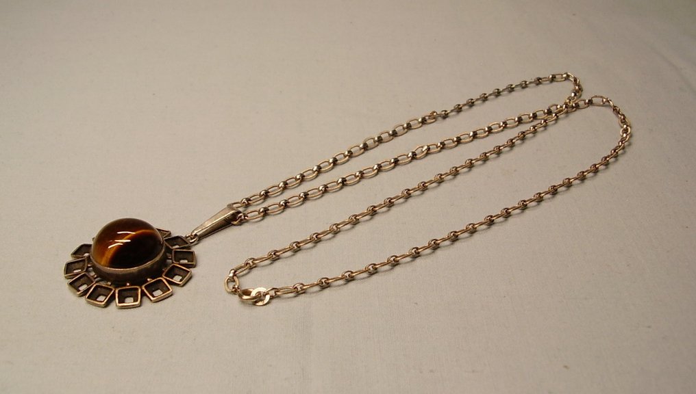 Ei pohjahintaa - Riipus Hopea - 20.00ct. tw. - Entwurf + Tigerauge #4.3