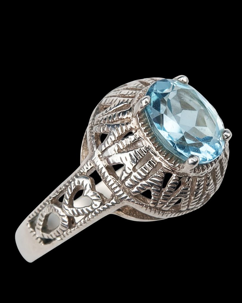 Topazio - Argento, Anello 'Sigillo del Cielo' in Topazio Blu: Fortuna & Protezione Celeste - Argento 925 - Anello #3.2