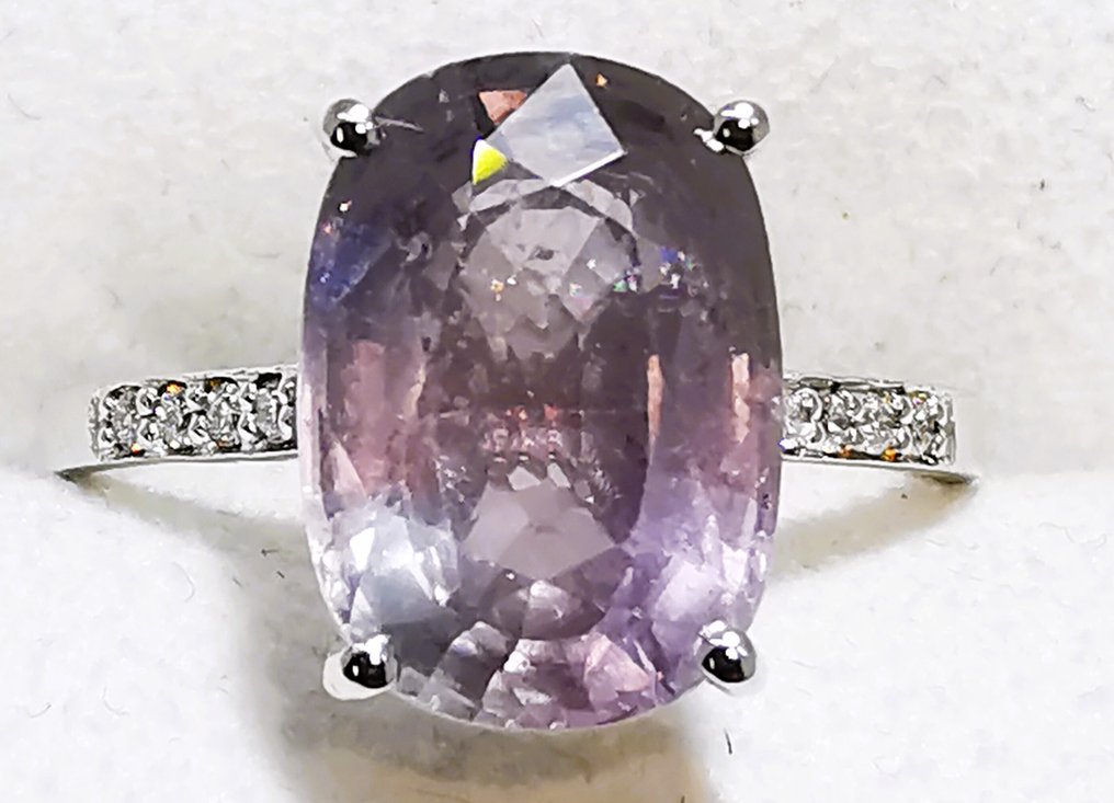 Zonder minimumprijs - Ring - 18 karaat Witgoud, Zonder reservering Zafiro 5,45ct NO HEAT LOTUS 3,68gr 18k -  5.45ct. tw. Saffier - Diamant - GEEN WARMTE #1.0