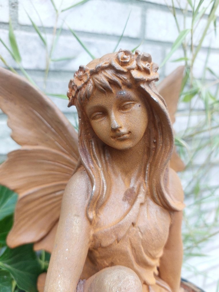 Statue, metal statue of a sitting fairy - 23 cm - Cast iron #4.3