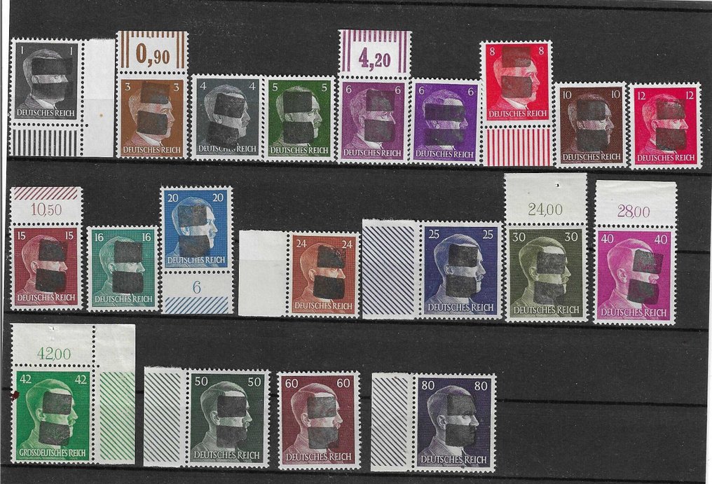 Germania - aree postali locali 1945 - Serie completa Zone Soviétique Pirna type II, con doppia barra nera in sovrimpressione. - Michel #1.0