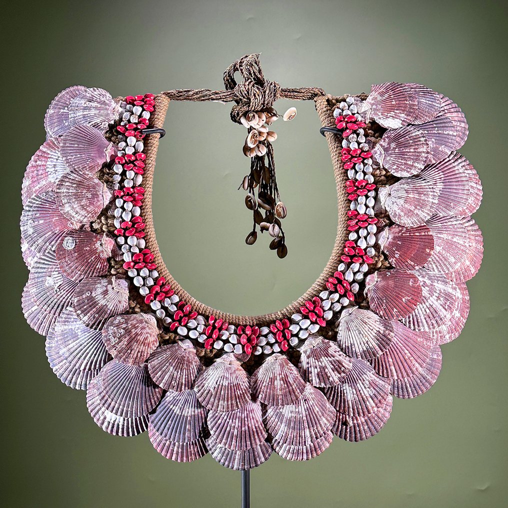 装饰饰品 - NO RESERVE PRICE - SN9 - Shell Necklace on a custom stand - Shells & Natural Fibres - 巴布亚新几内亚 #3.2