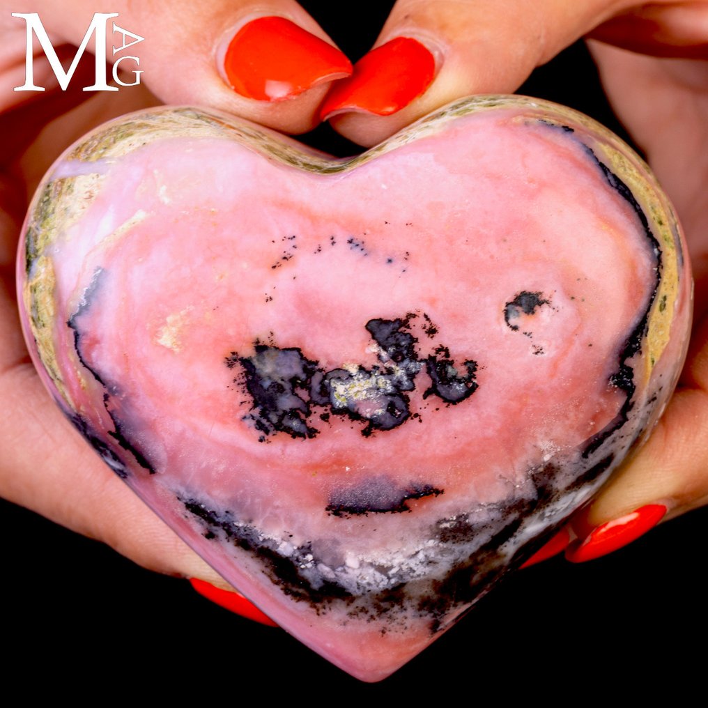 Heart Palm Stein Pink Rhodonite Heart – Peru - Höhe: 85 mm - Breite: 75 mm- 262 g #1.0