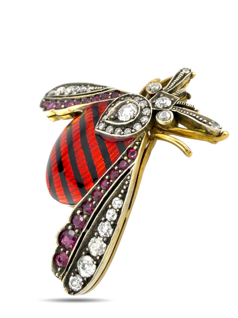 胸针 - 14K包金 黄金, 古董俄国56K金、珐琅、钻石和红宝石胸针,约1900年 - 2.50ct. tw. 钻石 (天然) - 红宝石 #4.3