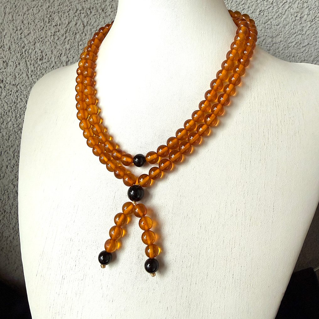 Alter baltischer Bernstein Halskette Japa Mala 108 Perlen 8,5 mm - Bernstein - Succinite / fossilized pine tree resin #1.0