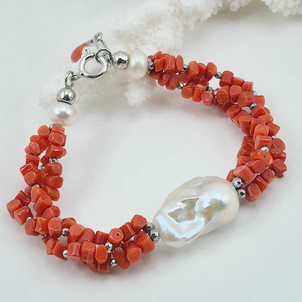 Κοράλλι αίματος - Ασημί - Βραχιόλι - CORALLO MEDITERRANEO #1.0