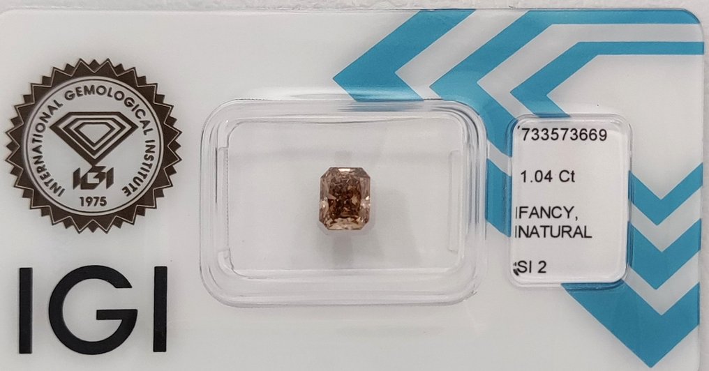 No reserve price - 1 pcs Diamond  (Natural coloured)  - 1.04 ct - Radiant - Fancy deep Brown Orange - SI2 - International Gemological Institute (IGI) #1.0