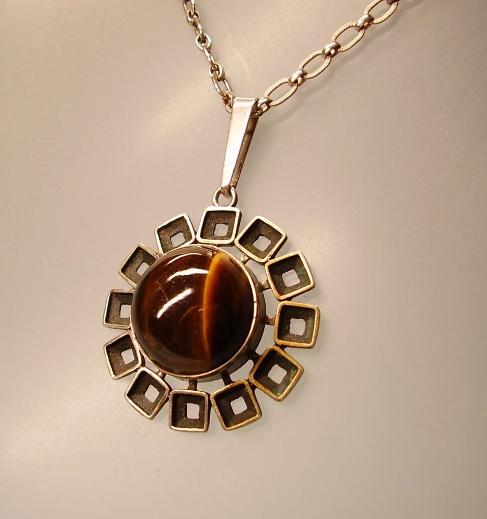 Ei pohjahintaa - Riipus Hopea - 20.00ct. tw. - Entwurf + Tigerauge #1.0