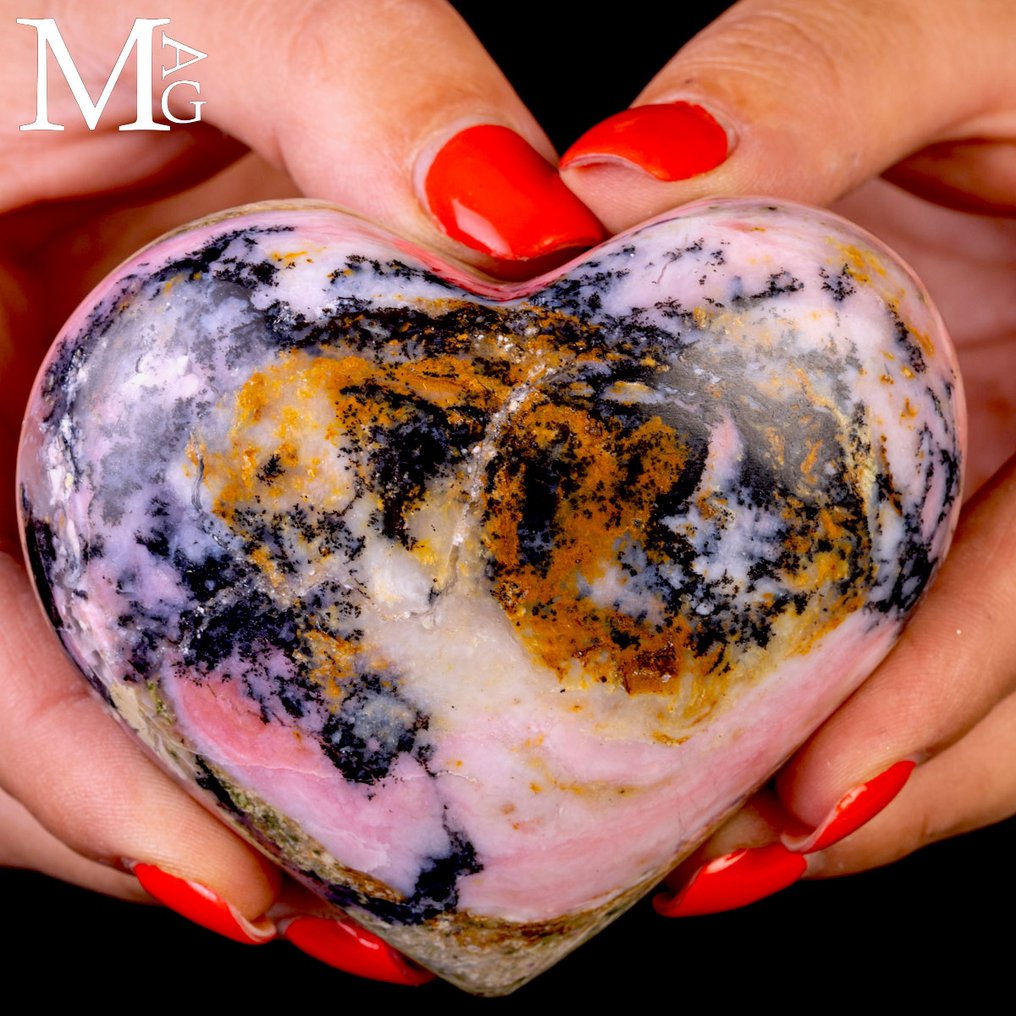 Heart Palm Stein Pink Rhodonite Heart – Peru - Höhe: 85 mm - Breite: 75 mm- 262 g #3.2