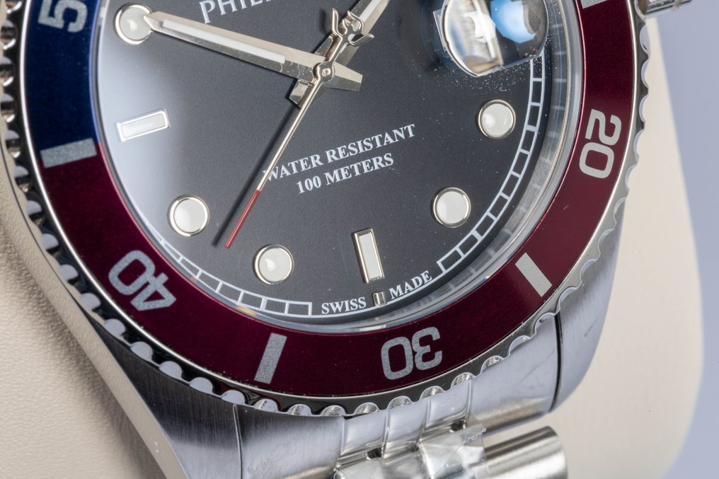 Philip Watch - Caribe Sport - Blue/red - Swiss Made - Date - FREE SHIPPING - Men - 2025 #3.2