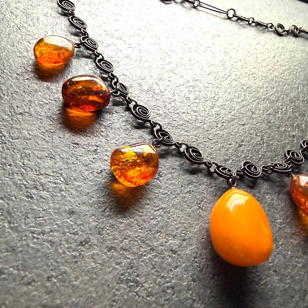 老工匠项圈配天然波罗的海琥珀吊坠 - 琥珀 - Succinite #3.2