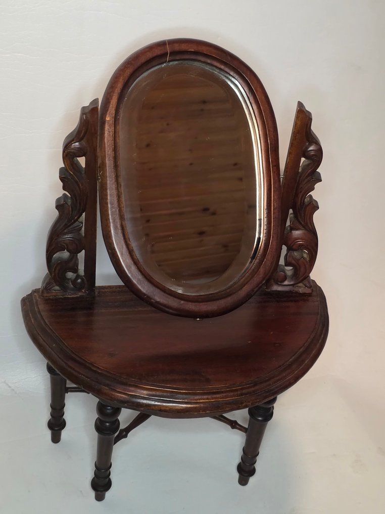 Table mirror - Stained wood - In the form of a miniature dressing table. #2.1