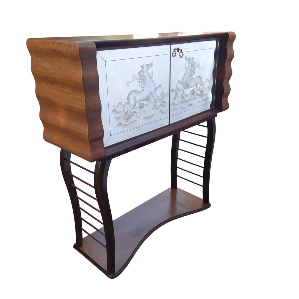 Manifattura Italiana - 酒櫃 - 海之珀加索，波塞冬的海马，海王尼普顿 - 木, 玻璃 - 优雅的移动酒吧 40 #2.1