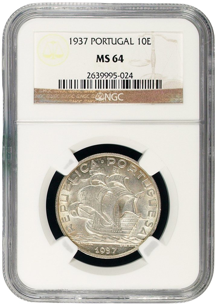 Portugal. Republic. 10 escudos 1937 - NGC - MS 64 - Rara #2.1